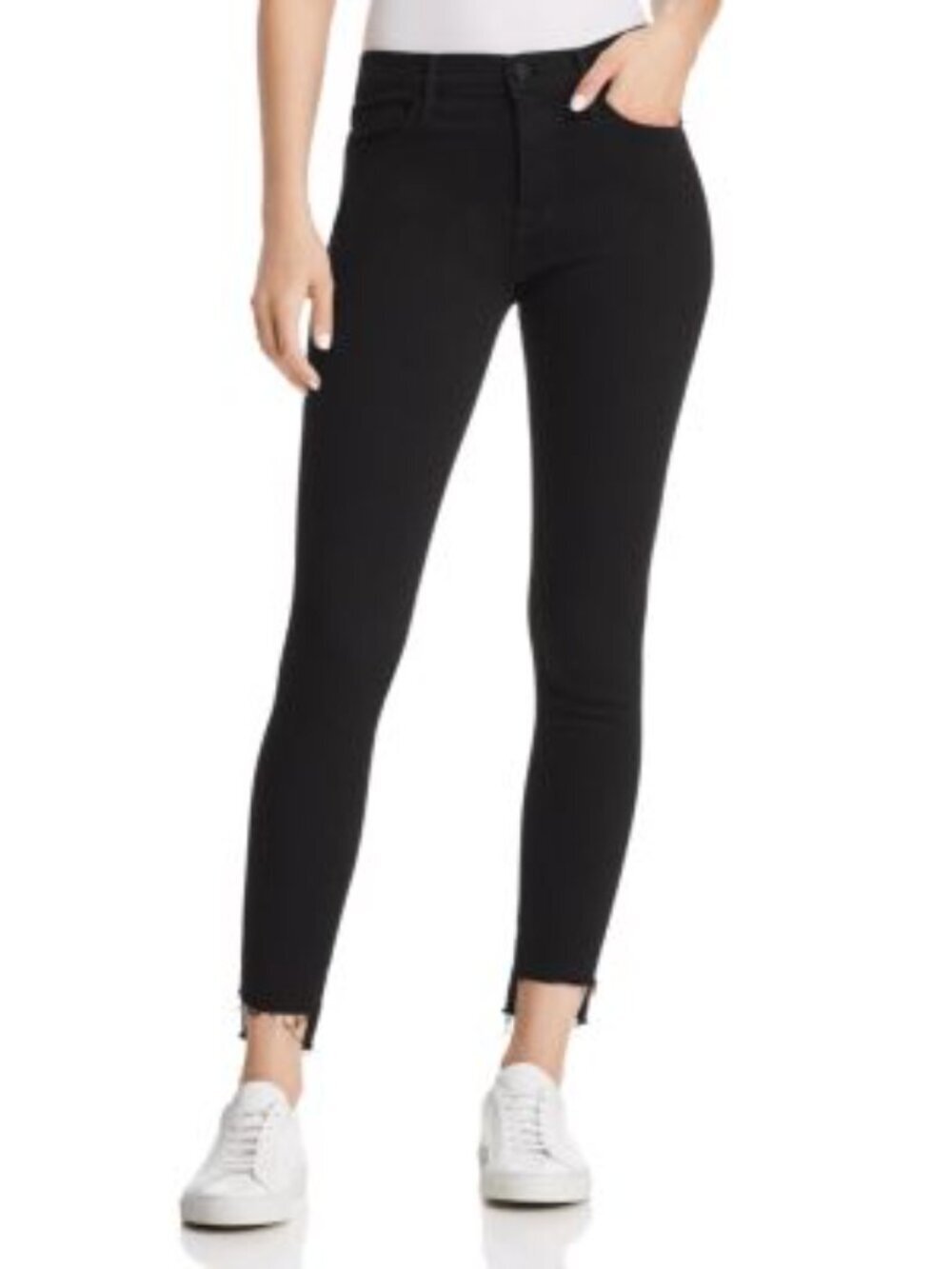 FRAME Le Skinny De Jeanne Raw Stagger Mid Rise Cropped Skinny Jeans in Film Noir